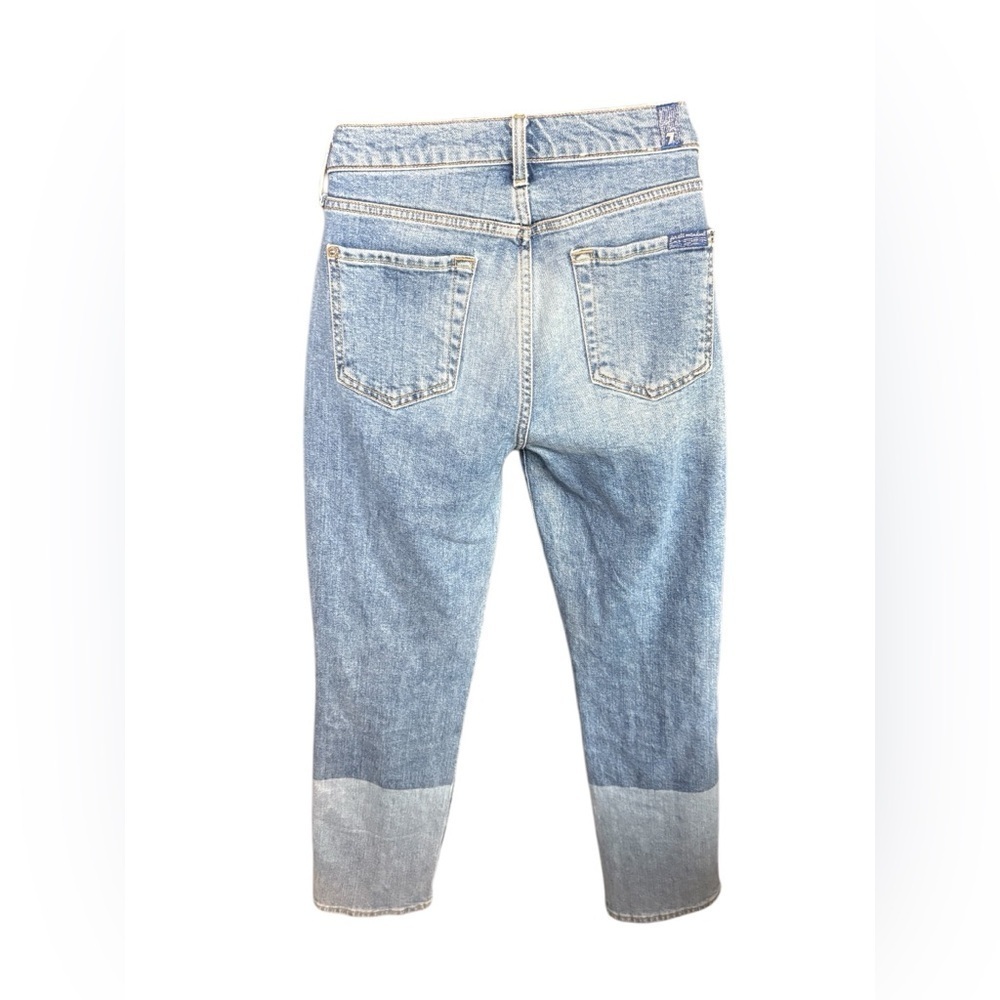 7 For All Mankind Edie High-Rise Patchwork Straight Ankle blue jeans sz 26 - Picture 7 of 13